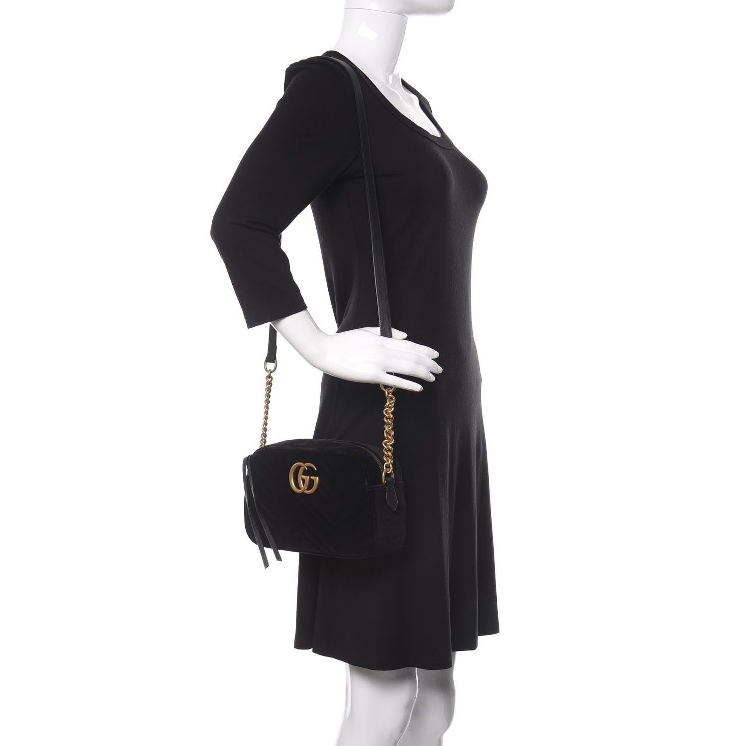 Gucci Velvet Matelasse Small GG Marmont Chain Shoulder Bag Black 2 of 10