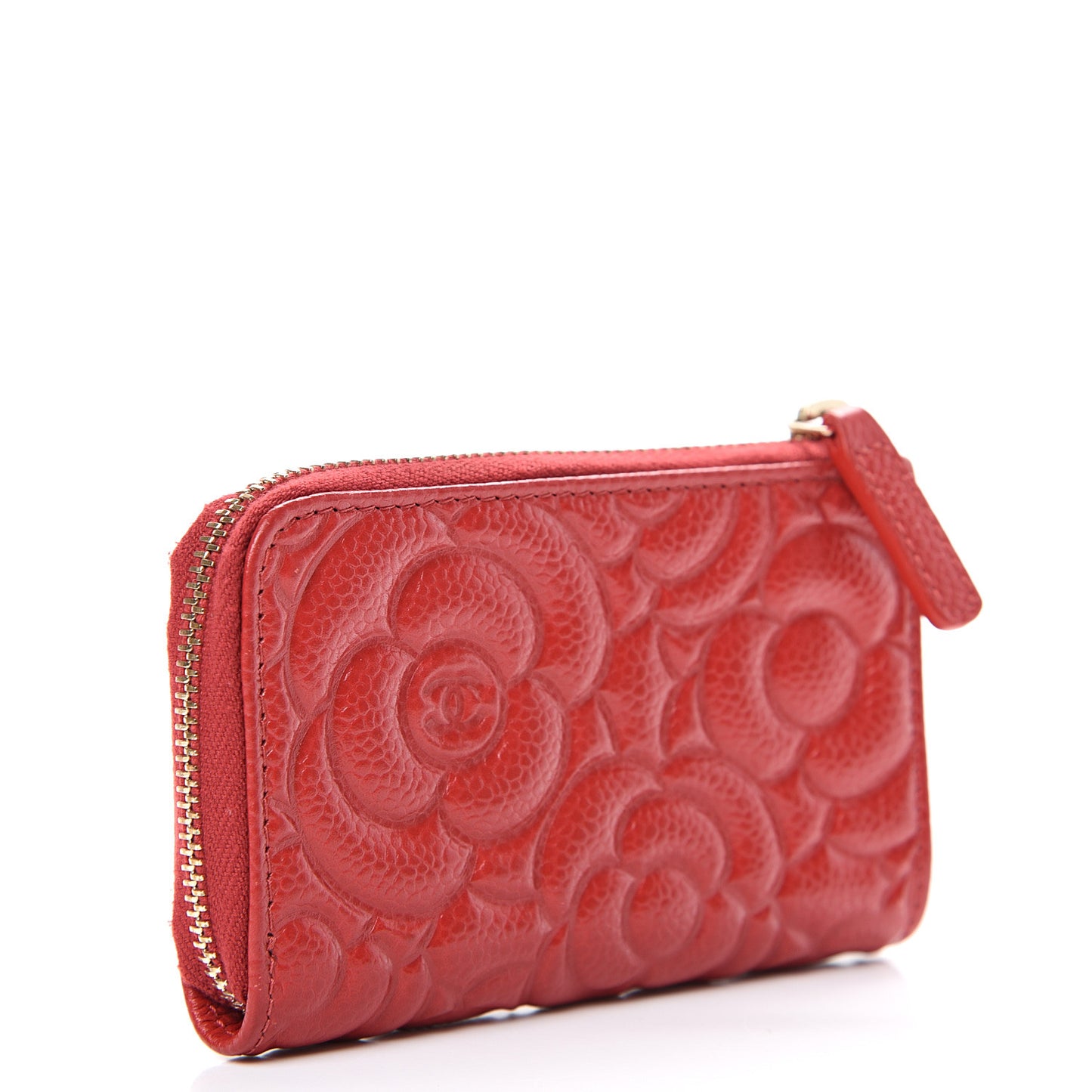 Caviar Camellia Embossed Key Holder Case Red