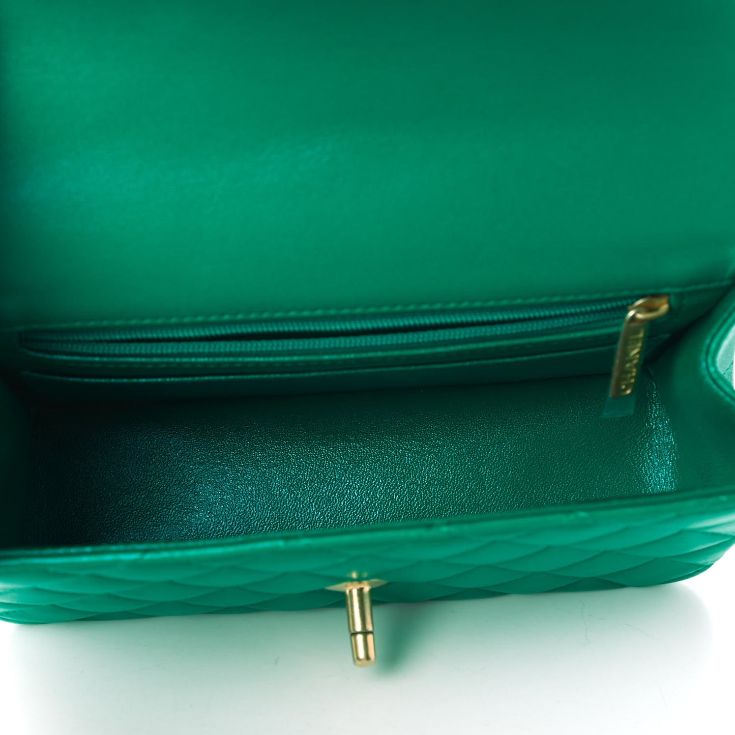 Iridescent Lambskin Quilted Mini Top Handle Rectangular Flap Green