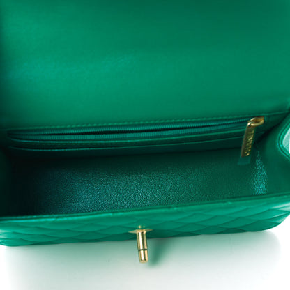 Chanel Iridescent Lambskin Quilted Mini Top Handle Rectangular Flap Green 5 of 11