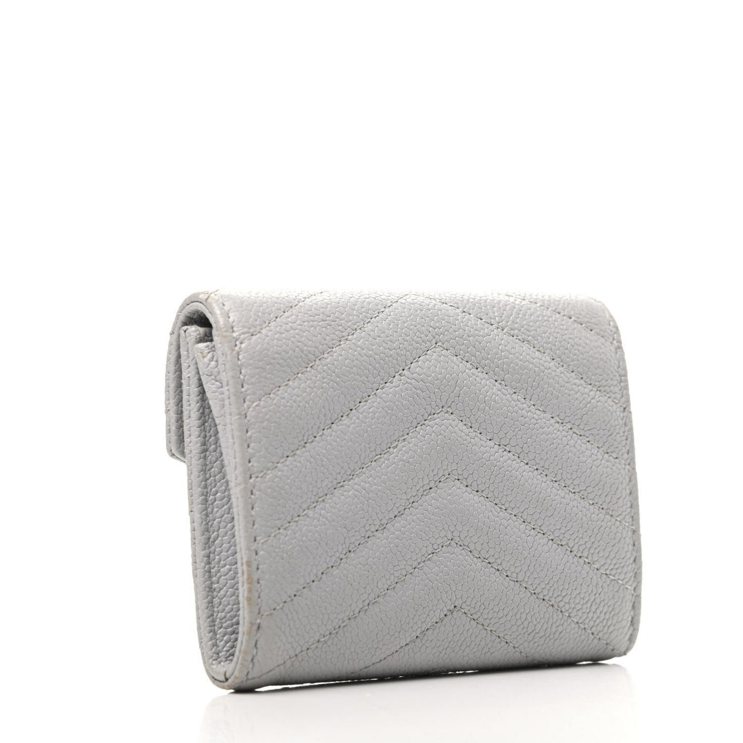 Caviar Chevron Quilted Card Holder Flap Wallet Grey