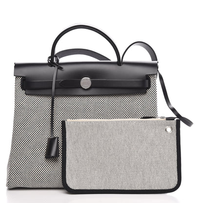 Hermes Vache Hunter Criss Viking Herbag Zip Retourne 31 PM Ecru Black 3 of 11