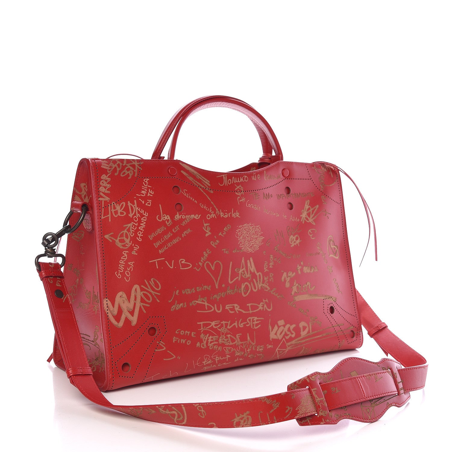 Balenciaga Calfskin Love Perforated Blackout Hardware City Rouge Profond 3 of 11