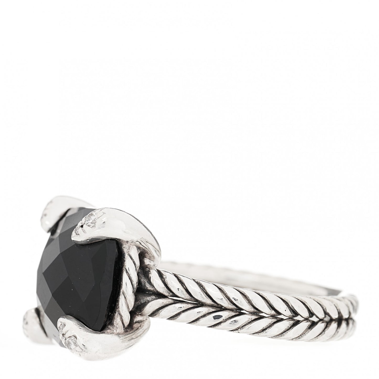 Sterling Silver Diamond Onyx 11mm Chatelaine Ring 50 5.5