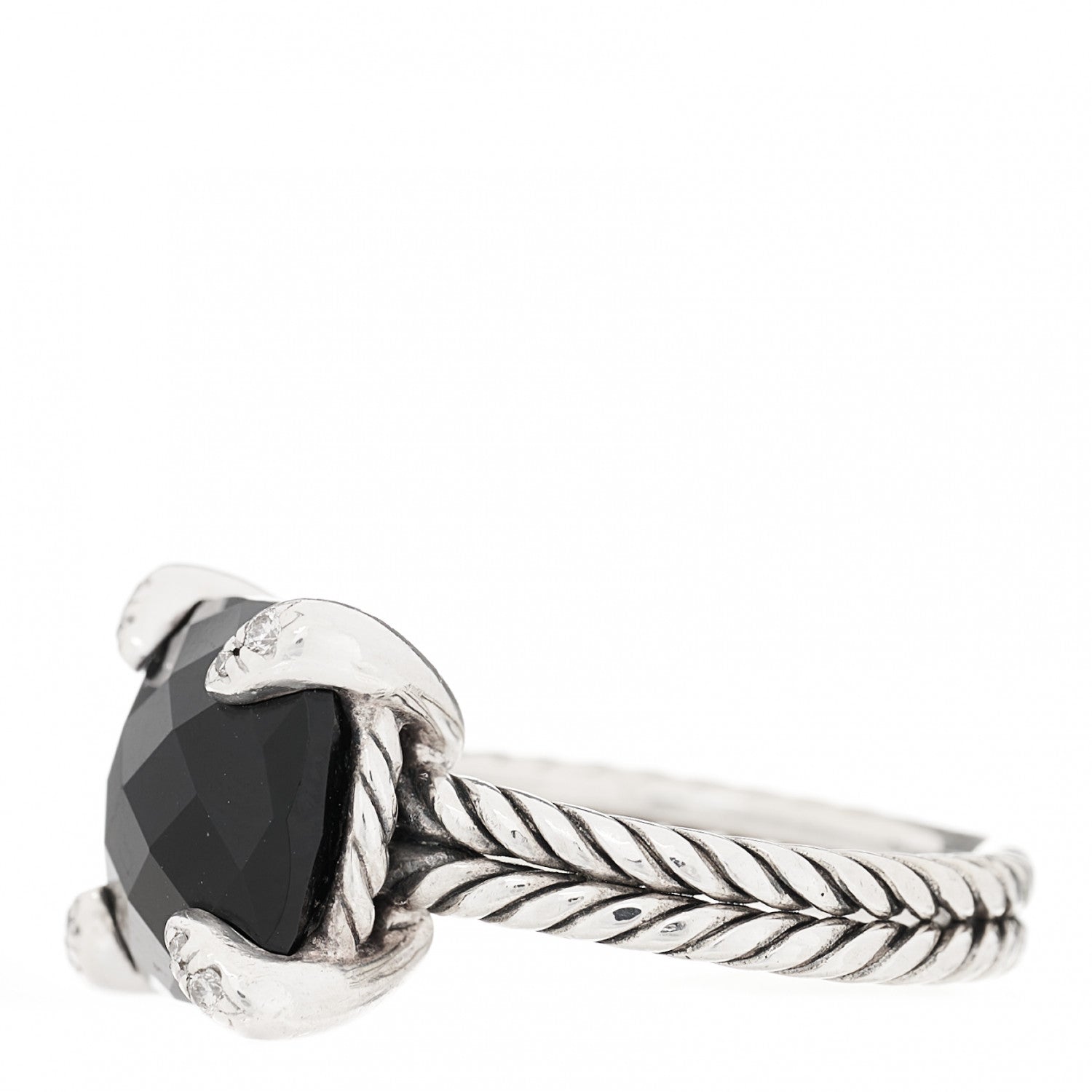 David Yurman Sterling Silver Diamond Onyx 11mm Chatelaine Ring 50 5.5 2 of 4