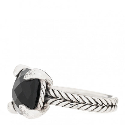David Yurman Sterling Silver Diamond Onyx 11mm Chatelaine Ring 50 5.5 2 of 4