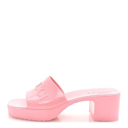 Gucci Rubber Gucci Logo Womens Platform 20/60mm Slide Sandals 35 Wild Rose 1 of 9