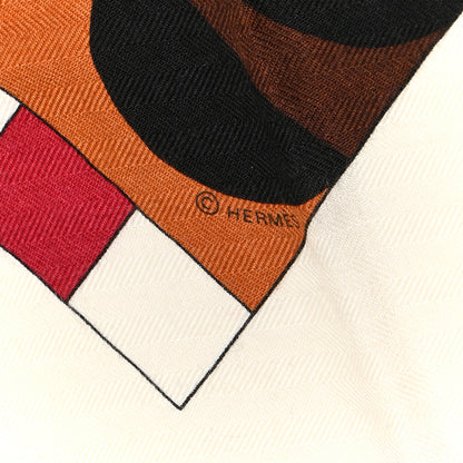 Hermes Cashmere Silk Cheval De Fete Shawl 140 Rose Vif White Multicolor 3 of 5