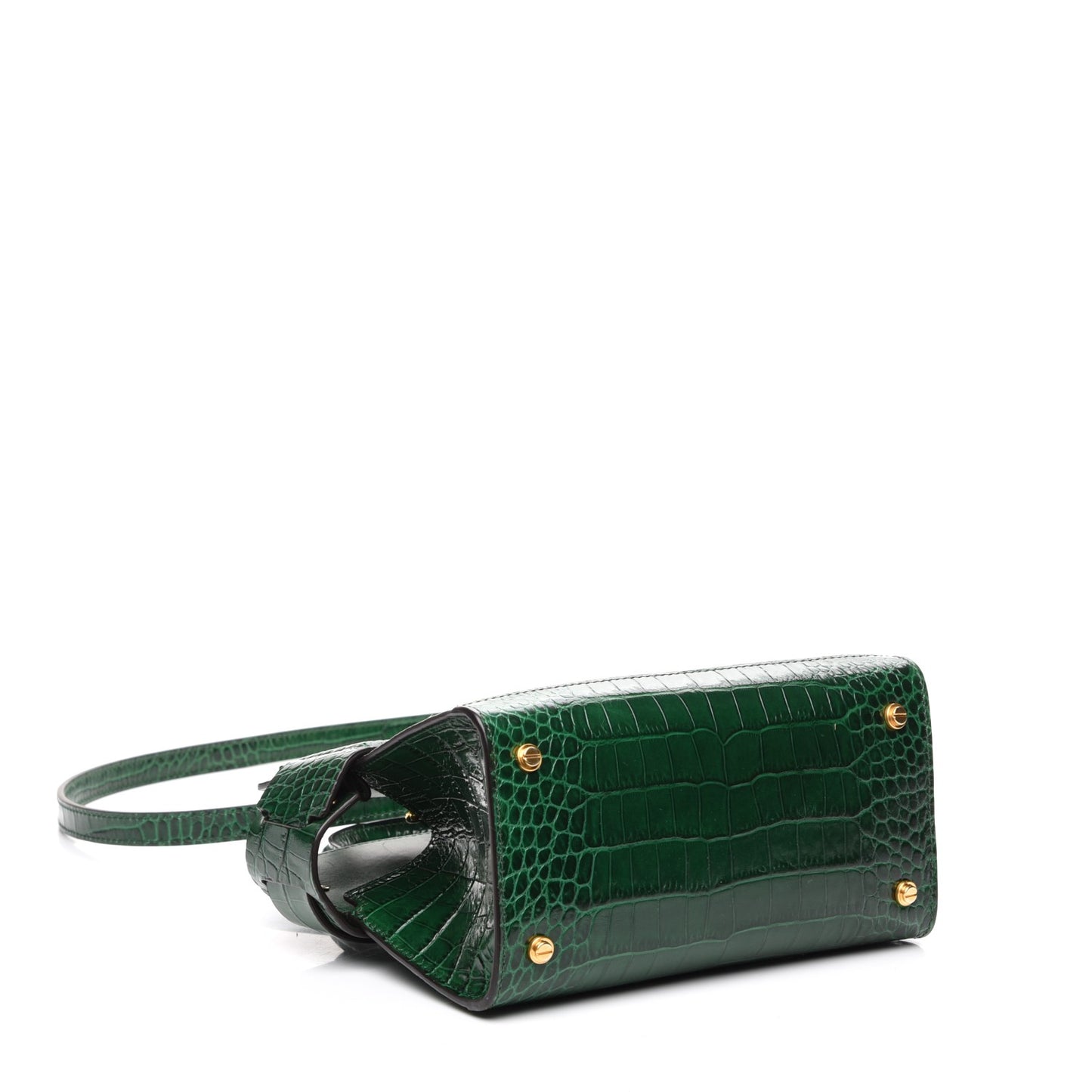 Calfskin Crocodile Embossed Mini Horizon Satchel Green