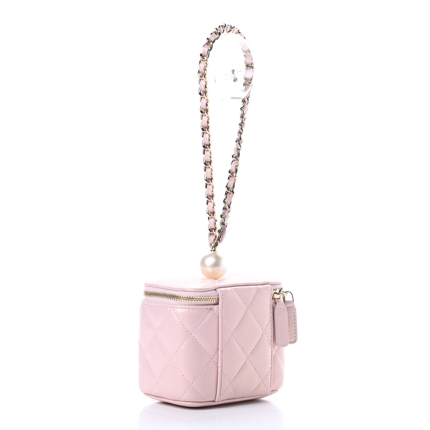 Chanel Iridescent Caviar Quilted Mini Pearl On Top Vanity Case With Chain Light Pink 3 of 12