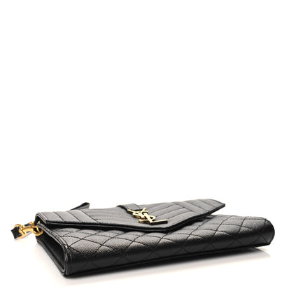 Saint Laurent Grain De Poudre Textured Mixed Matelasse Triquilt Monogram Clutch Black 4 of 11