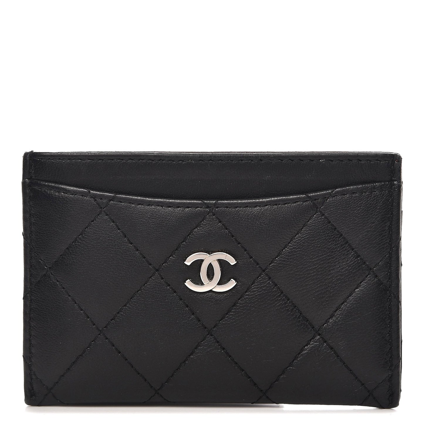 Lambskin Quilted Card Holder Black