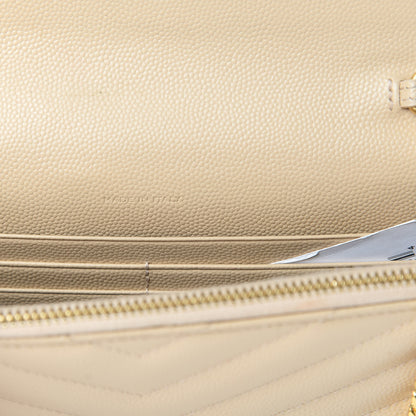 Saint Laurent Grain De Poudre Matelasse Chevron Monogram Envelope Chain Wallet Nude Powder 7 of 18