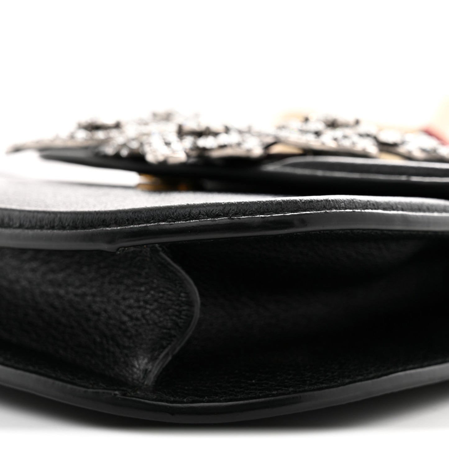 Calfskin Web Crystal Butterfly Stripe Small Totem Shoulder Bag Black
