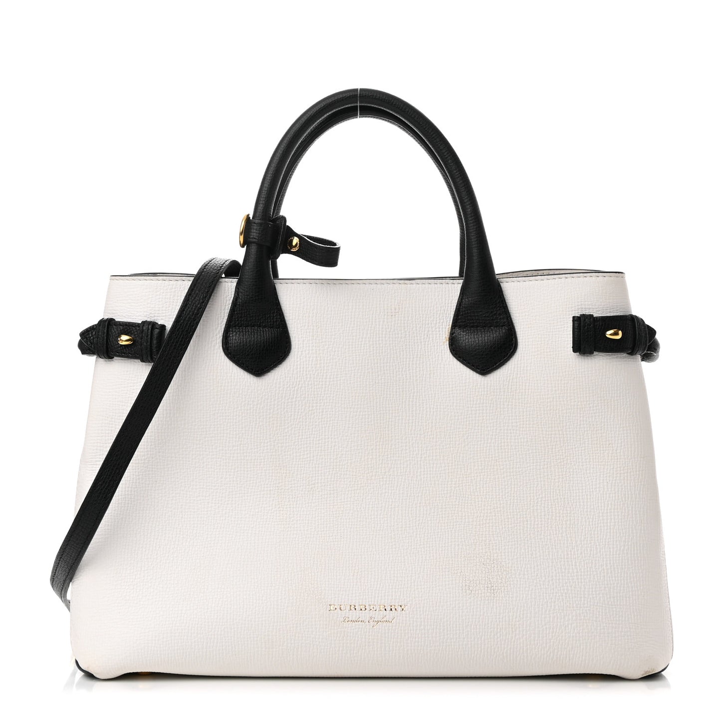 Derby Calfskin House Check Medium Bi-Color Banner Tote Natural Black