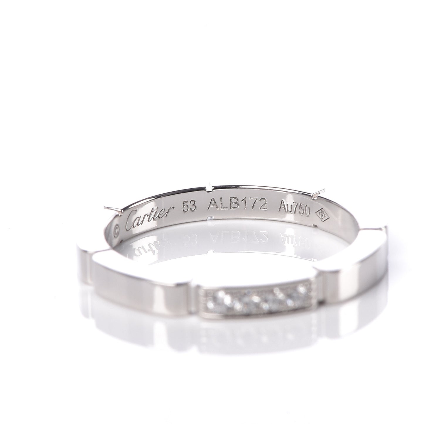 18K White Gold Diamond Maillon Panthere Wedding Band Ring 53 6.25