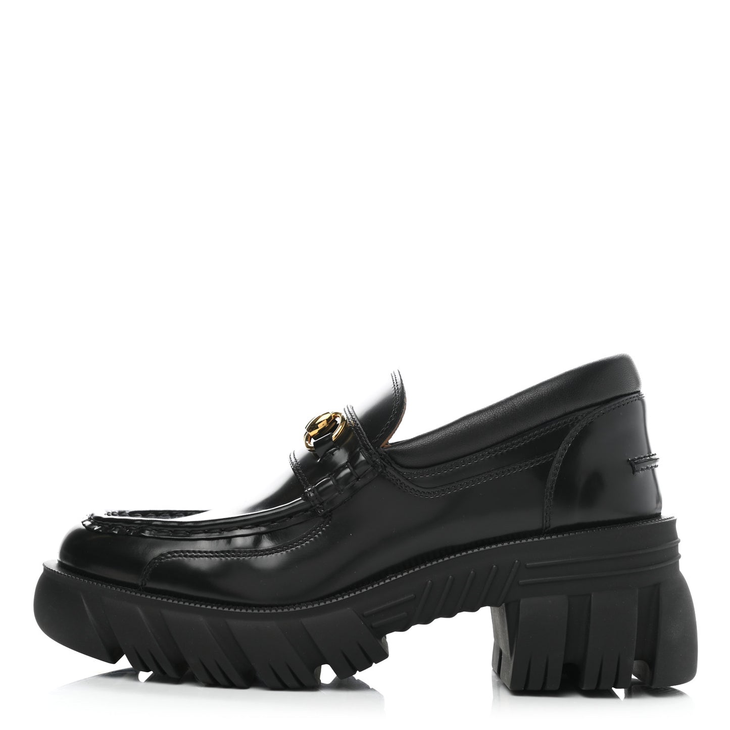 Magnum Calfskin Nappa Samoa Womens Horsebit Platform Chunky Lug Sole 40mm Loafers 39.5 Black