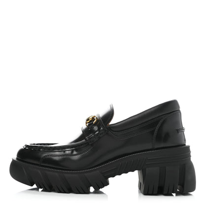 Gucci Magnum Calfskin Nappa Samoa Womens Horsebit Platform Chunky Lug Sole 40mm Loafers 39.5 Black 1 of 9