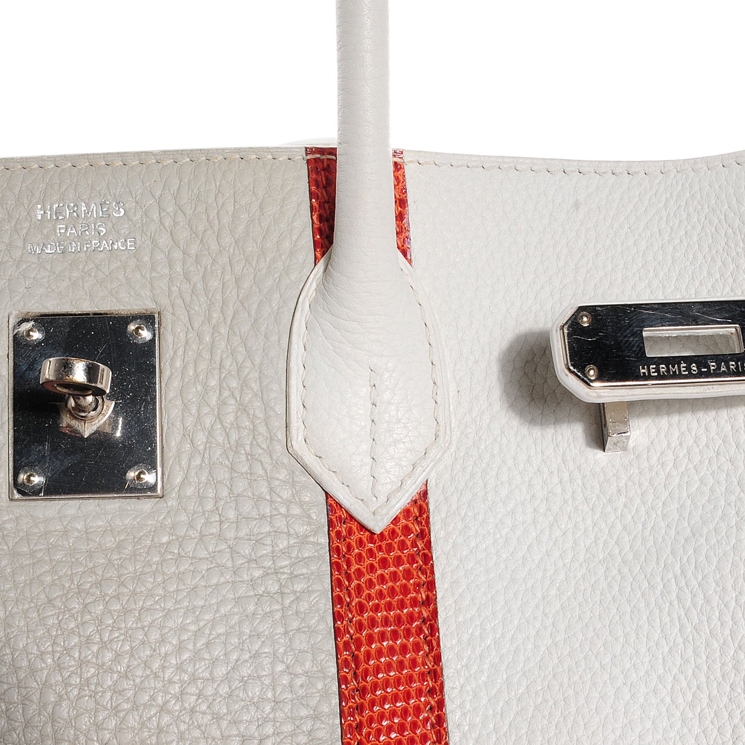 Hermes Taurillon Clemence Lizard Club Birkin 35 Blanc Gris Perle Sanguine 12 of 23