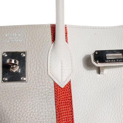 Hermes Taurillon Clemence Lizard Club Birkin 35 Blanc Gris Perle Sanguine 12 of 23