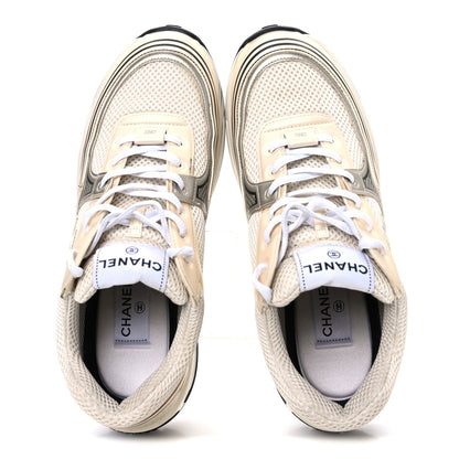 Chanel Fabric Laminated Calfskin Stretch CC Sneakers 41 Ivory White Silver 2 of 13