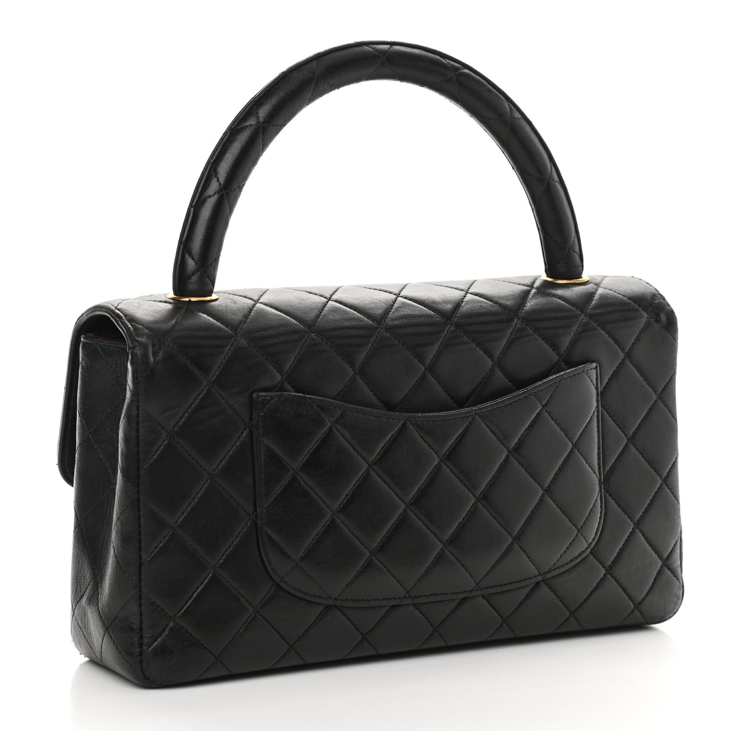 Lambskin Quilted Medium Rectangular Kelly Flap Bag Black