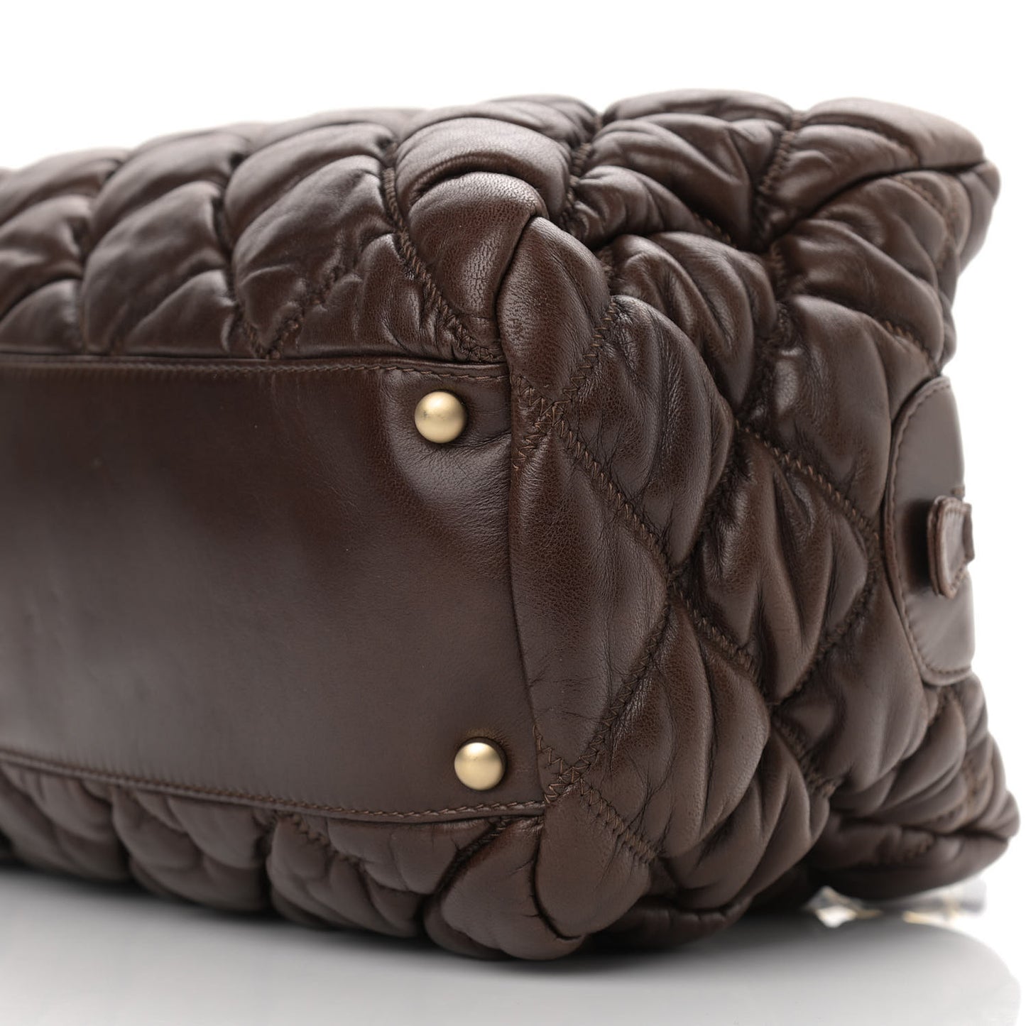 Calfskin Bubble Quilt Bowler Dark Brown