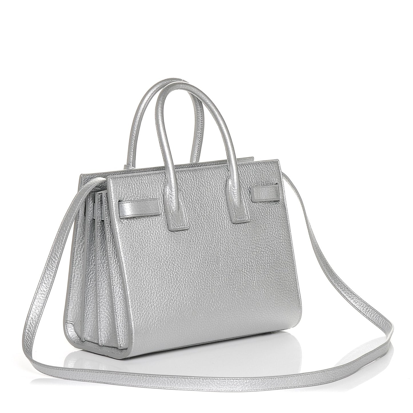 Metallic Grained Calfskin Baby Sac De Jour Silver