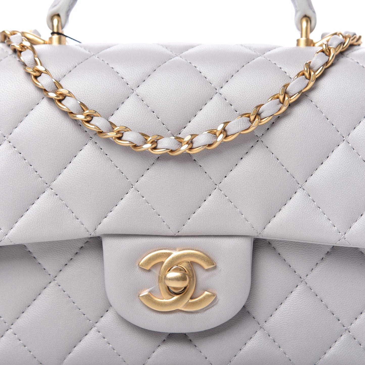 Lambskin Quilted Mini Top Handle Rectangular Flap Grey