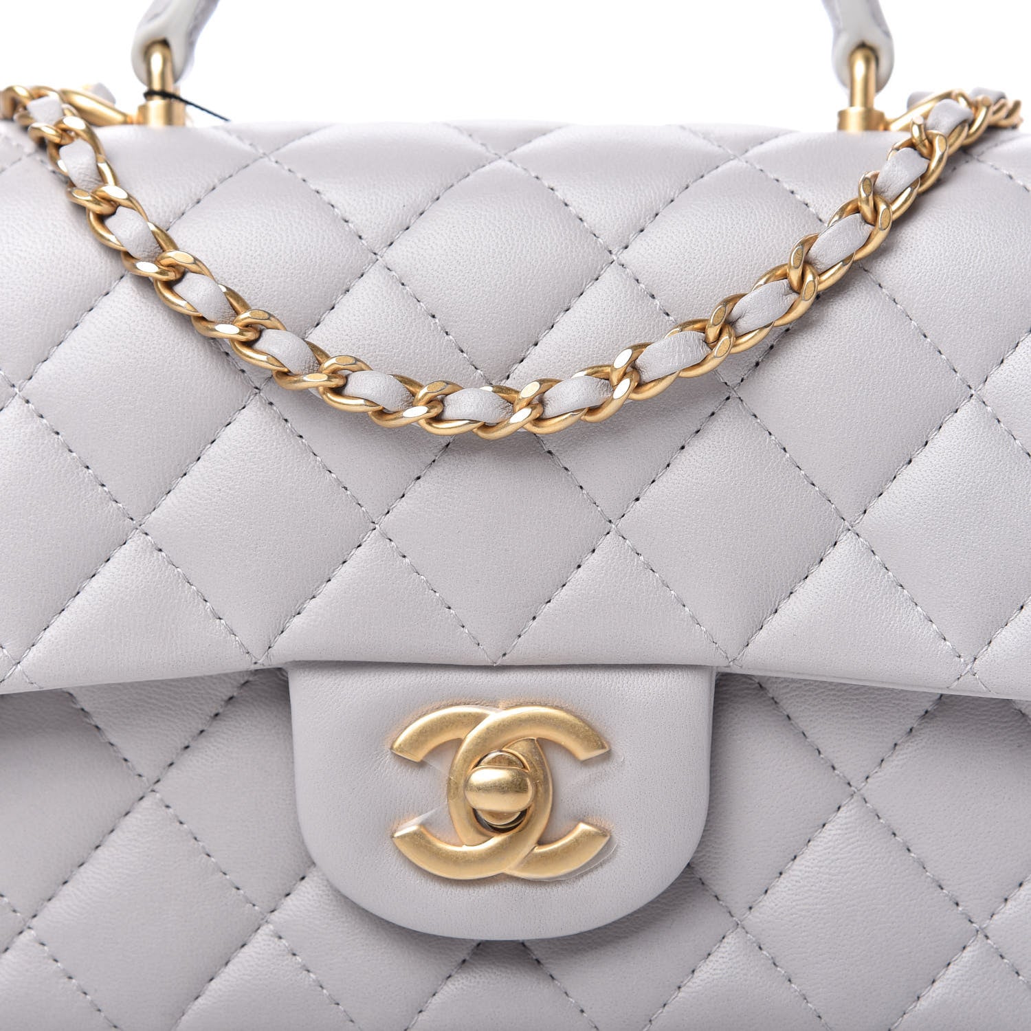 Chanel Lambskin Quilted Mini Top Handle Rectangular Flap Grey 10 of 10