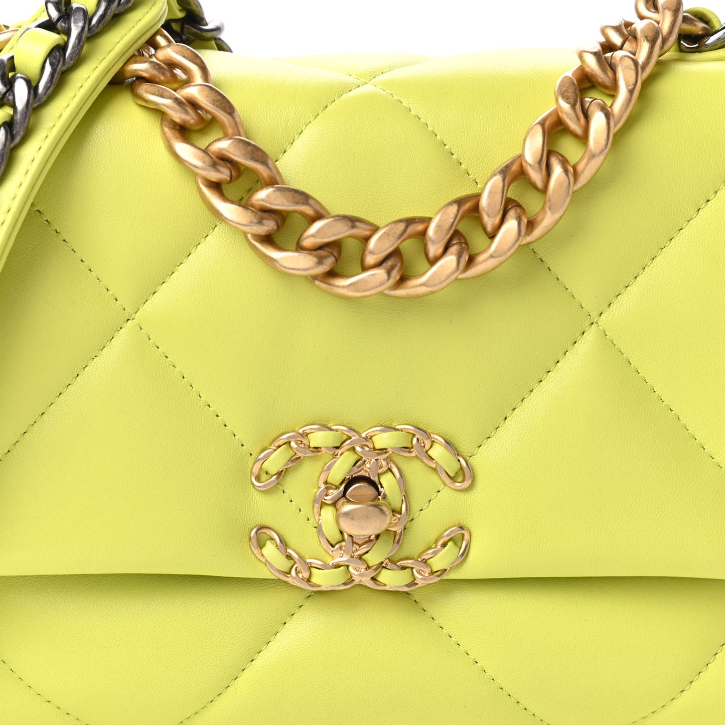 Lambskin Quilted Medium Chanel 19 Flap Neon Yellow