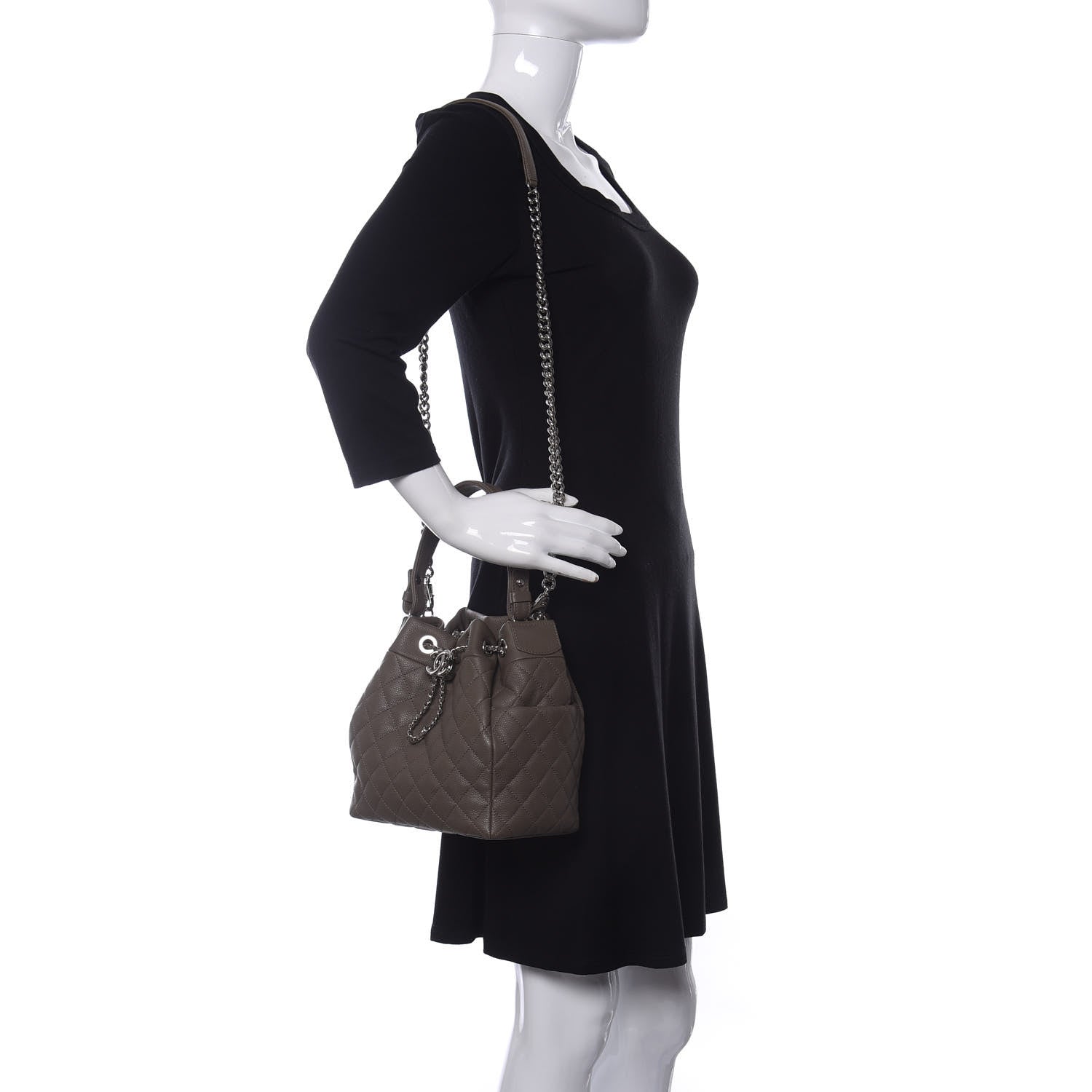 Chanel Grained Calfskin Quilted Small Chain Bucket Bag Khaki 2 of 11