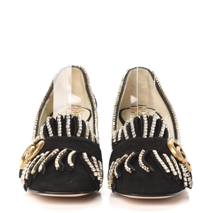 Gucci Kid Scamosciato Crystal GG Marmont Fringe 50mm Loafer Pumps 36.5 Black 2 of 8