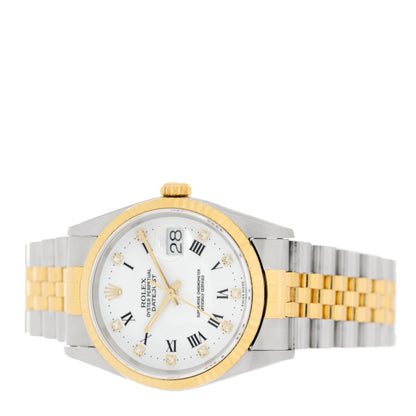 Rolex Stainless Steel 18K Yellow Gold Diamond 36mm Oyster Perpetual Datejust Watch White Roman 16233 2 of 4