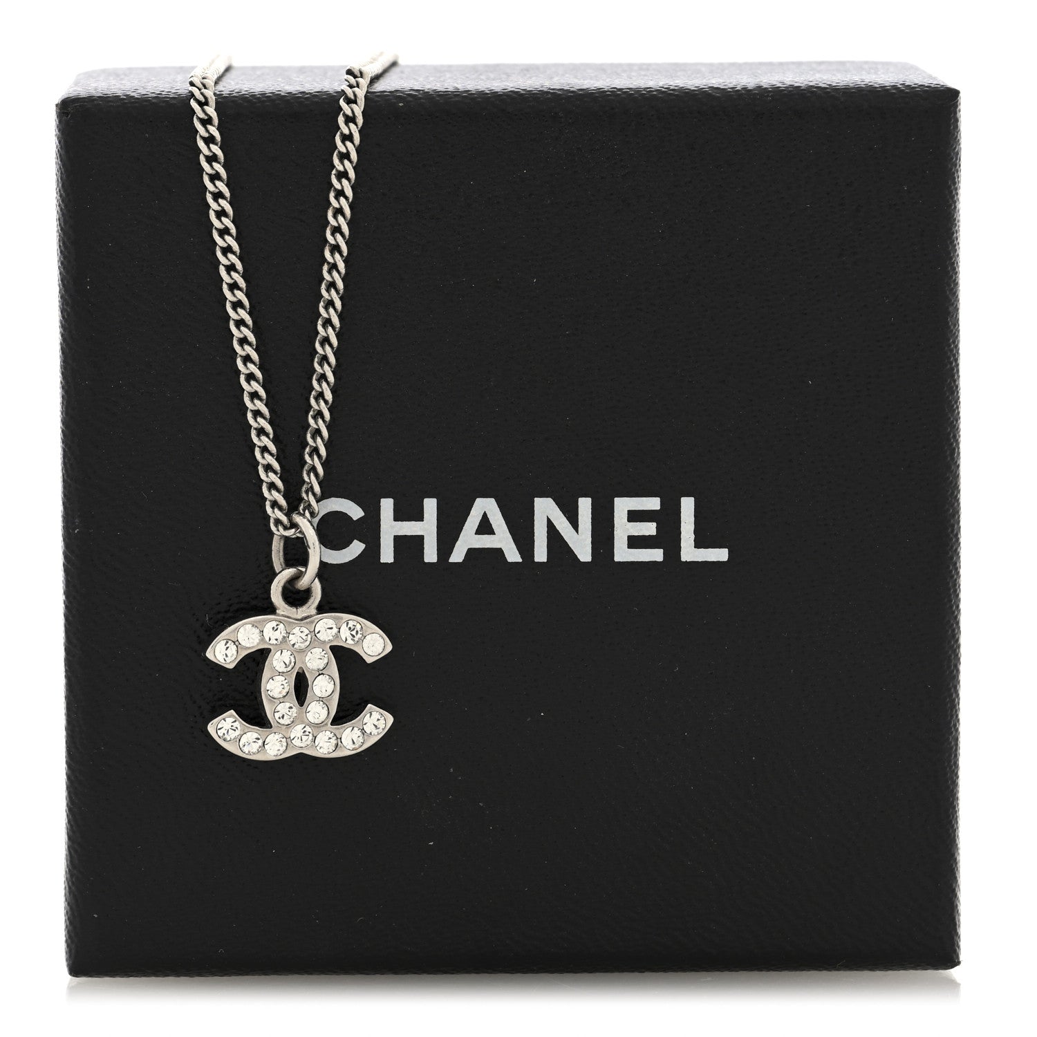 Chanel Crystal Timeless CC Necklace Silver 5 of 5