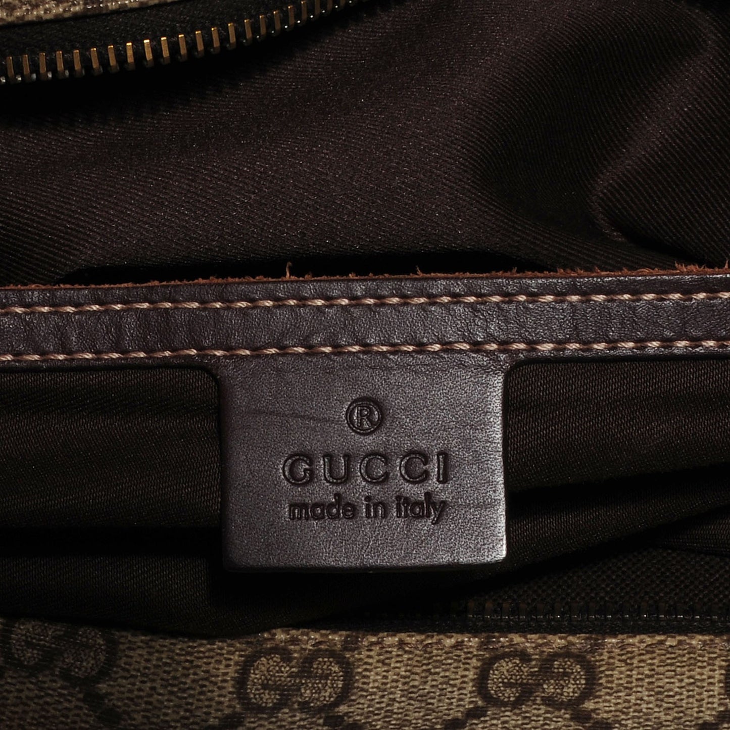 GG Supreme Monogram Large Zippered Shopping Tote Dark Brown