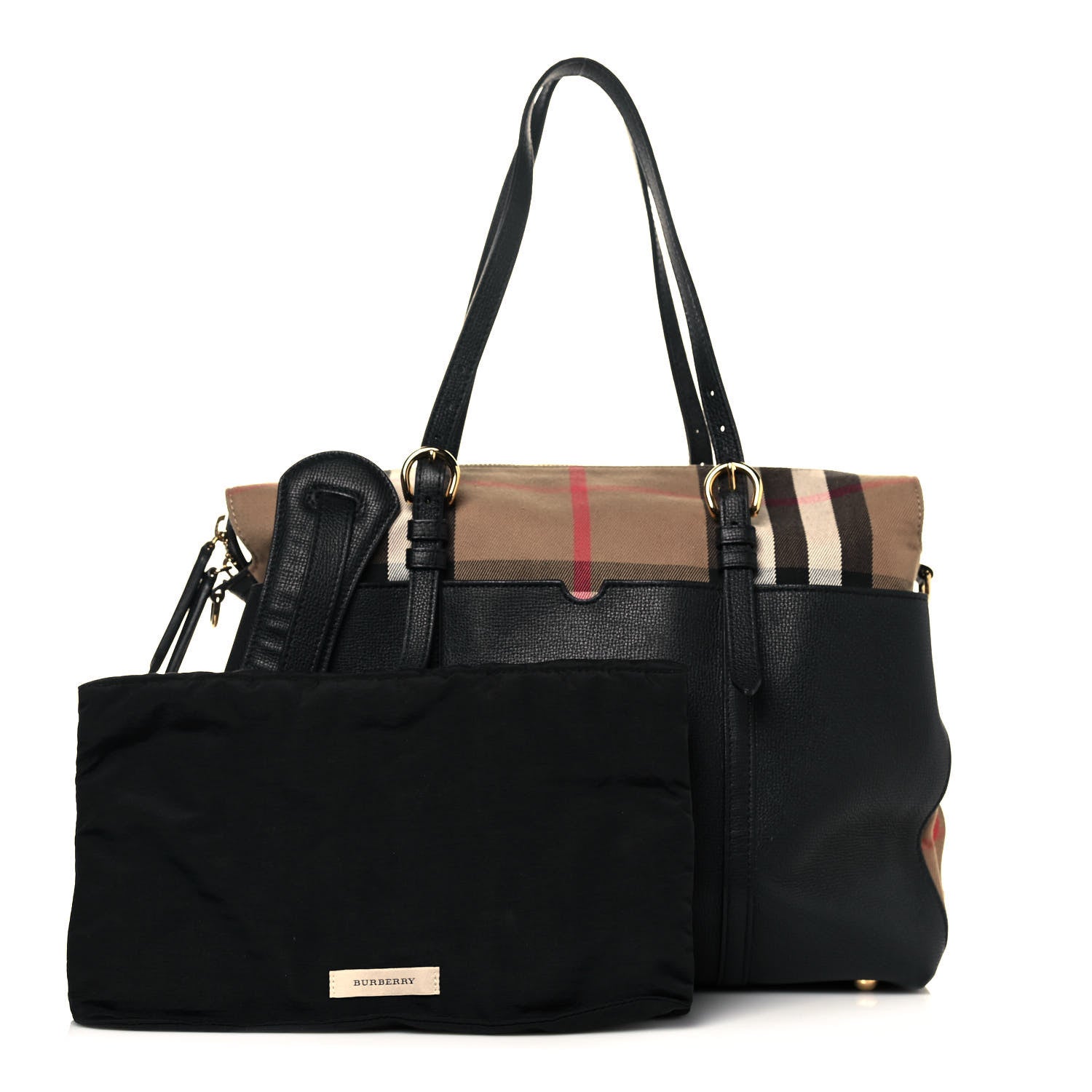 Burberry Grainy Calfskin House Check Mason Diaper Tote Black 1 of 16