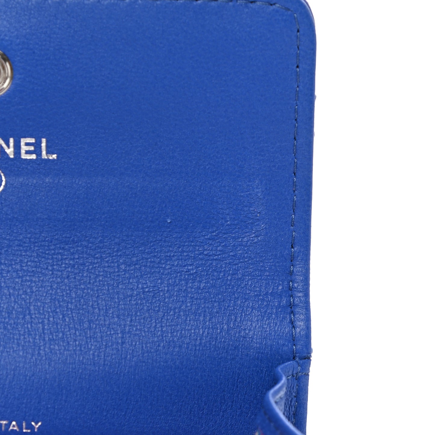 Lambskin Quilted Flap Card Holder Blue