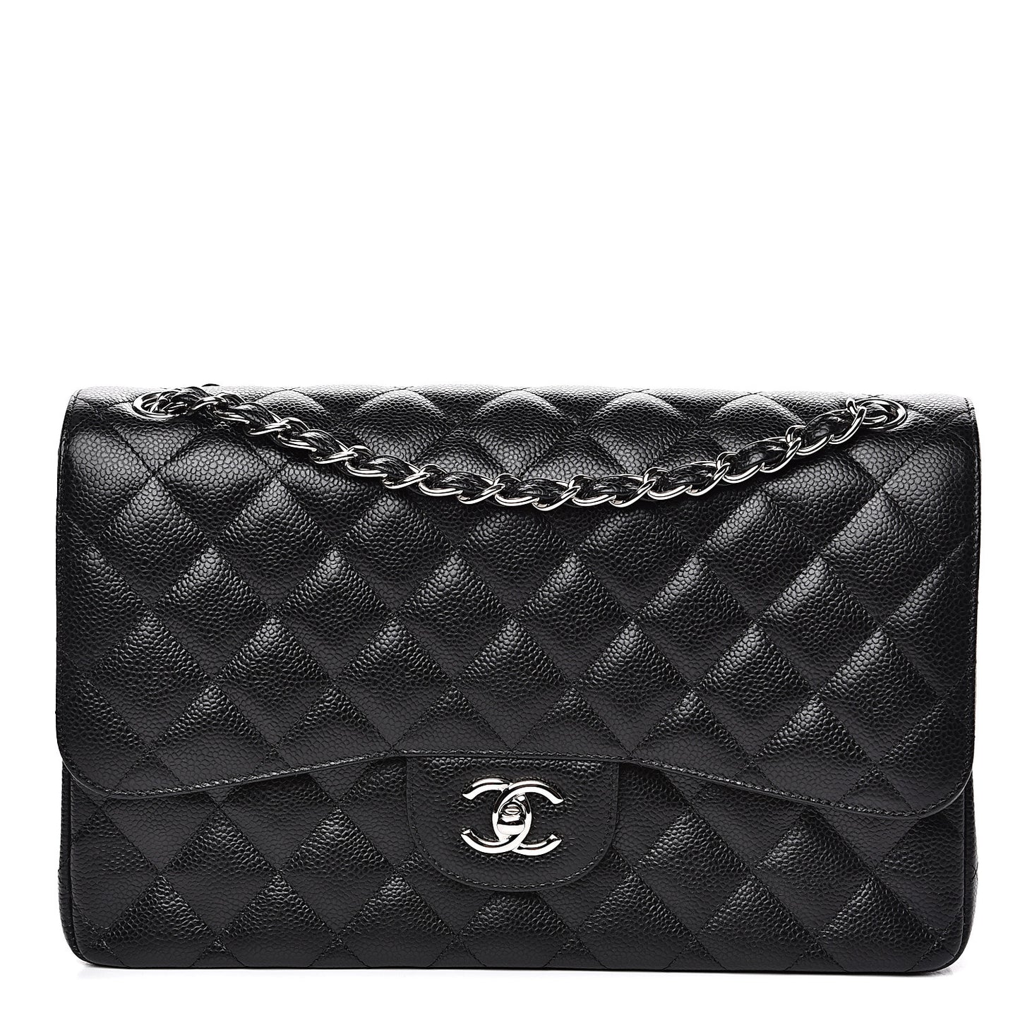 Caviar Quilted Jumbo Double Flap Black