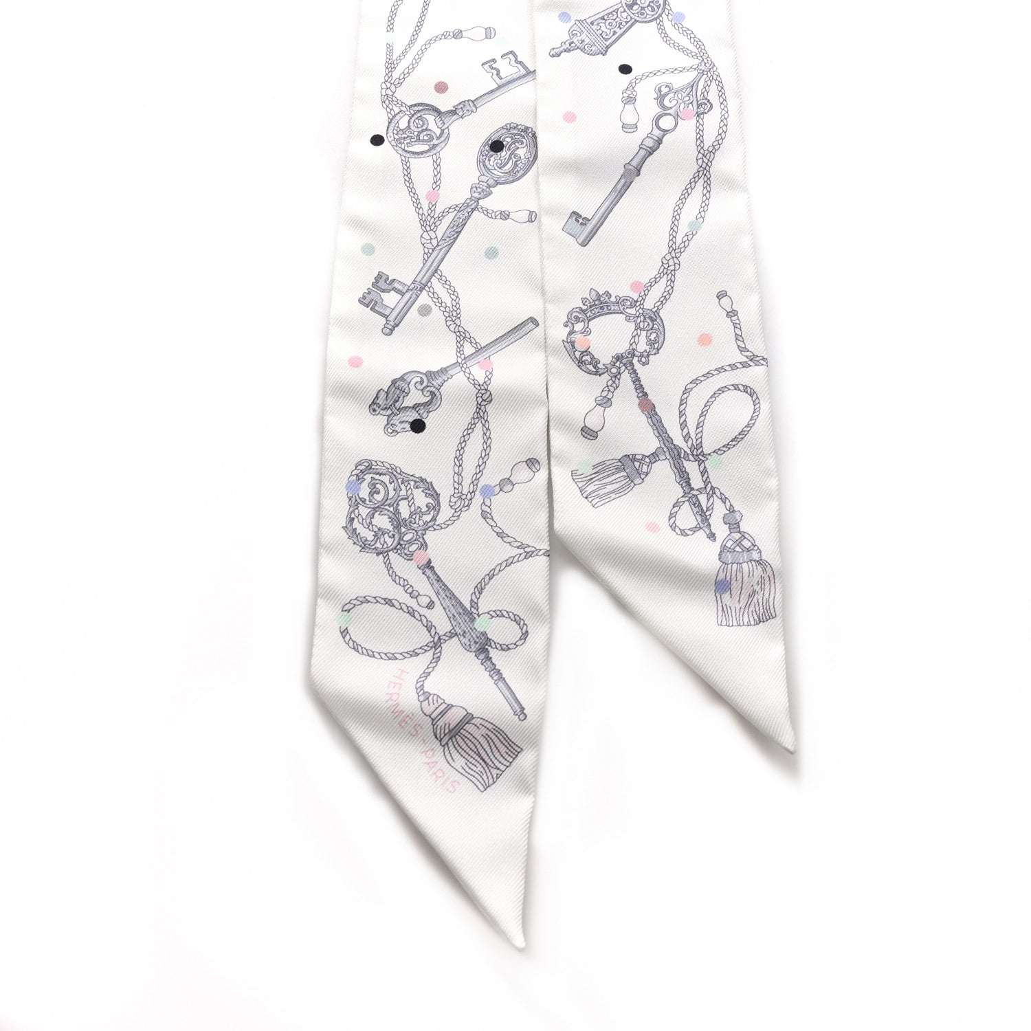Hermes Silk Les Cles A Pois Twilly White Gris Acier 2 of 4