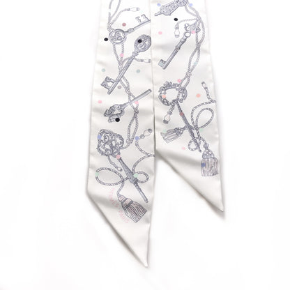 Hermes Silk Les Cles A Pois Twilly White Gris Acier 2 of 4