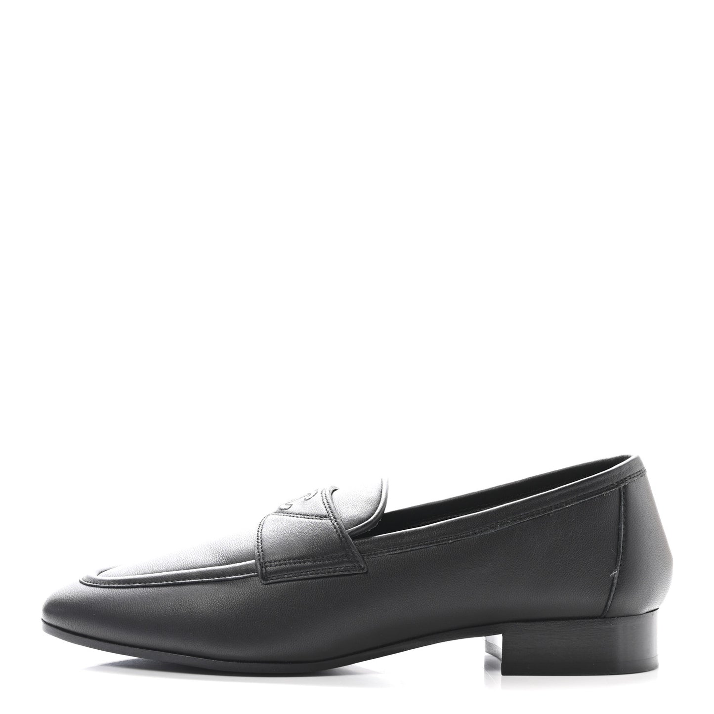 Calfskin Womens Stitched CC Loafers 37.5 Black