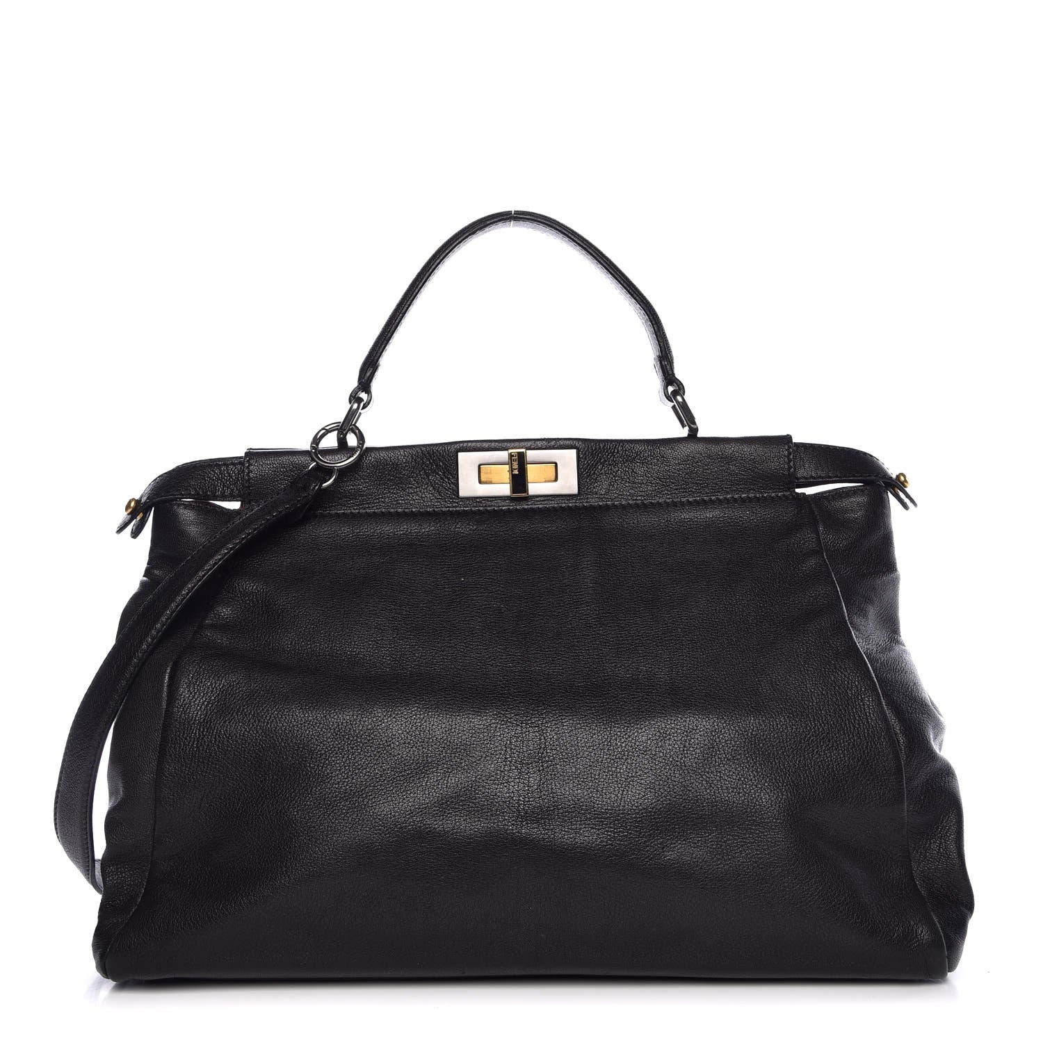 Fendi Goatskin Large Peekaboo Iconic Satchel Black Lampone 1 of 13