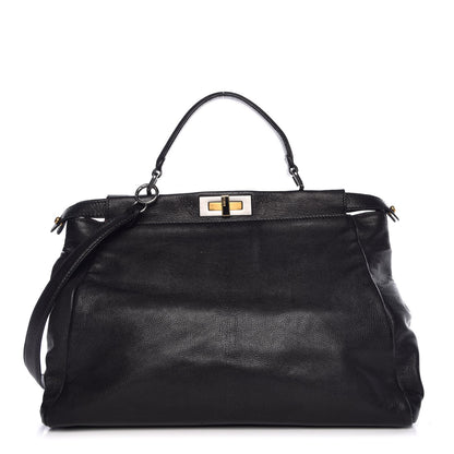 Fendi Goatskin Large Peekaboo Iconic Satchel Black Lampone 1 of 13