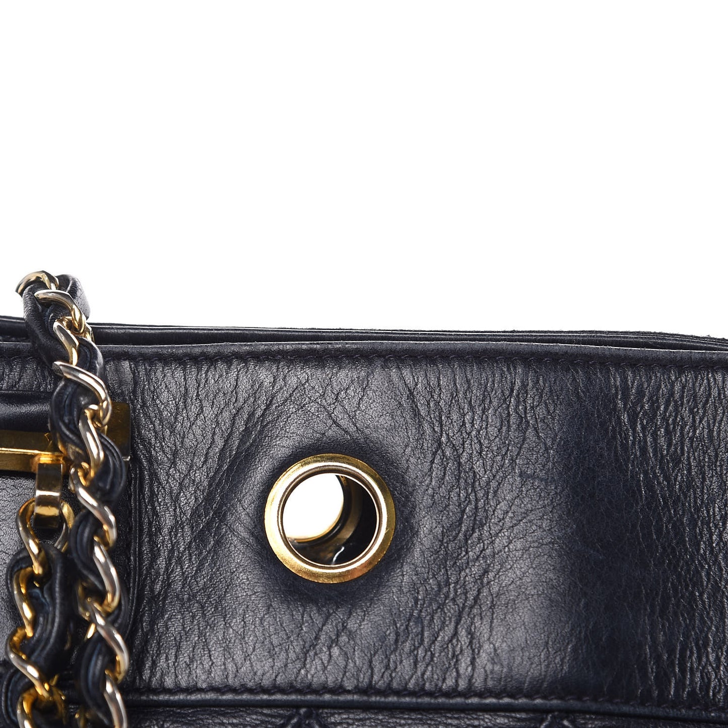 Lambskin Stitched Shopper Tote Navy