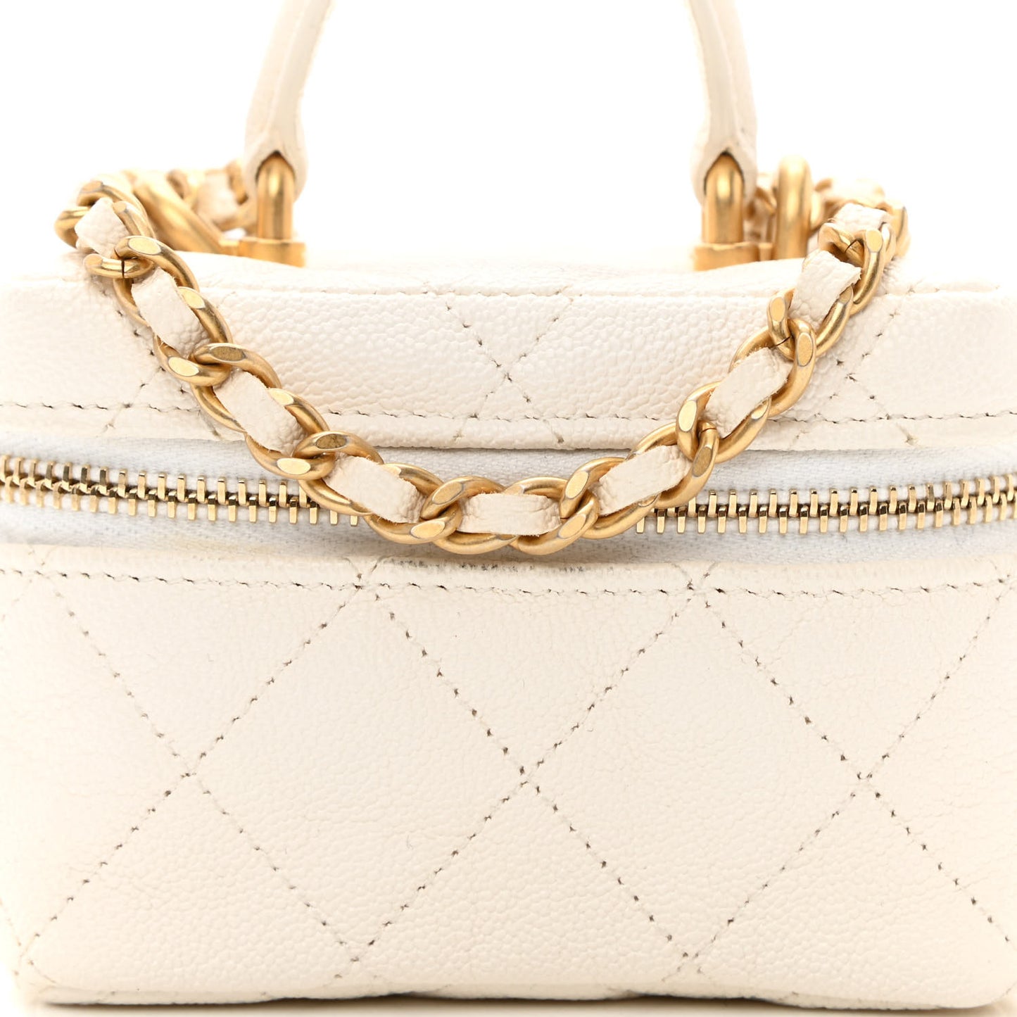 Caviar Quilted Mini Top Handle Vanity With Chain White