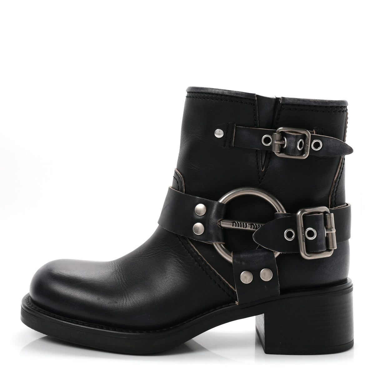 Miu Miu Vitello Deco Harness Enigneer Boots 37.5 Black 1 of 10