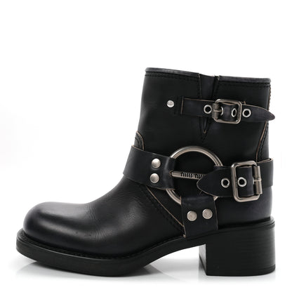 Miu Miu Vitello Deco Harness Enigneer Boots 37.5 Black 1 of 10