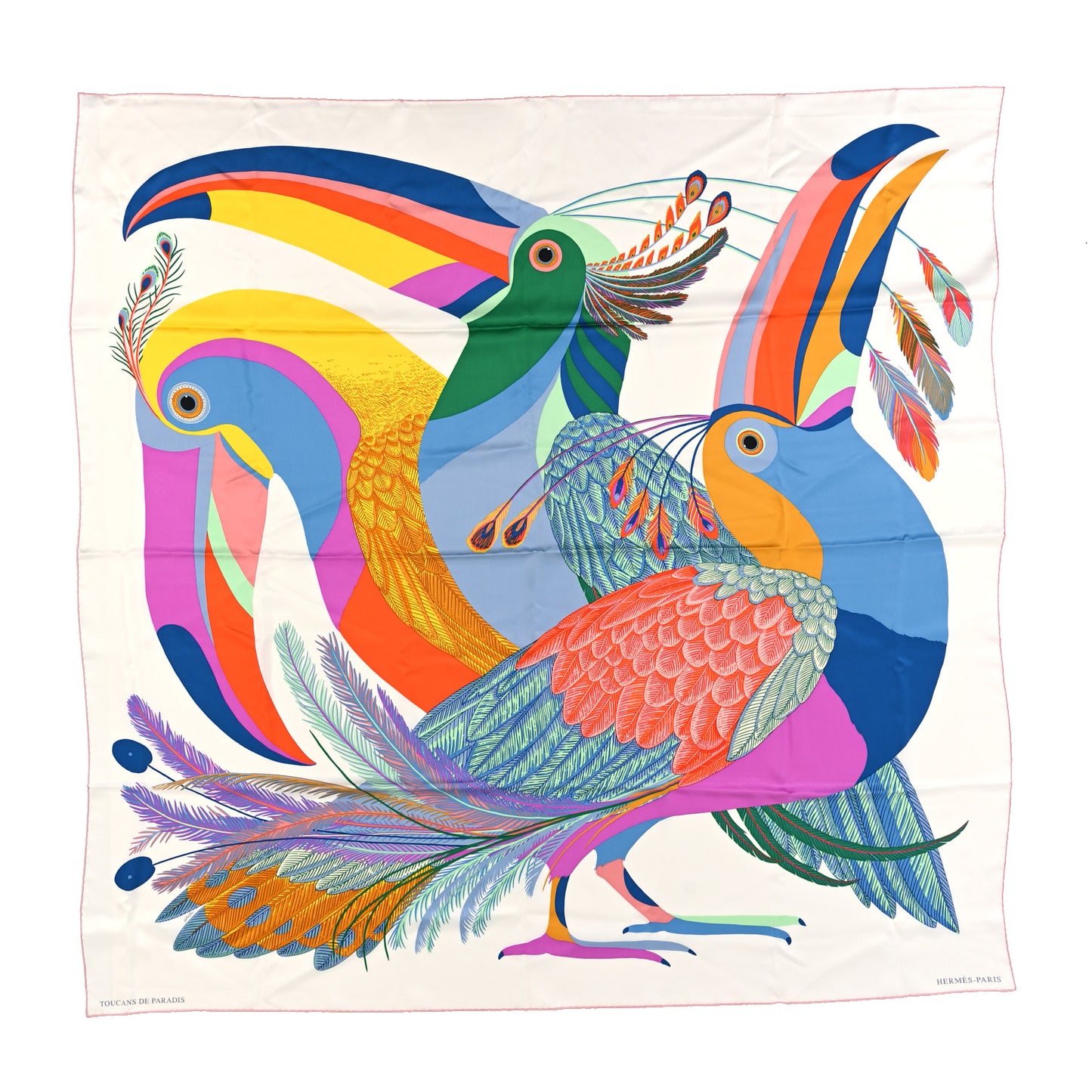 Silk Giant Toucans De Paradis Scarf 140 White Bleu Multicolor