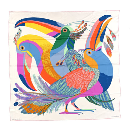 Hermes Silk Giant Toucans De Paradis Scarf 140 White Bleu Multicolor 1 of 5
